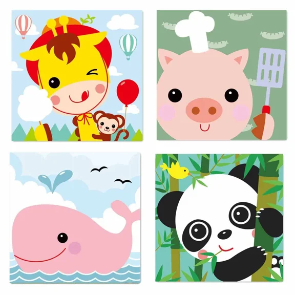 4 Paint by Numbers for Kids DIY Paint Set for Girls Boys Adults Beginner Crafts Acrylic Oil Painting by Number Kits Perfect for Gift Decor 20cmx20cm (NEW04)