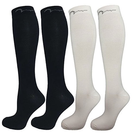 4 Pair (2 Black & 2 White) Extra Soft Large/X-Large Compression Socks, Moderate/Medium Graduated Compression 15-20 mmHg. Therapeutic, Occupational, Travel & Flight Knee-High Hosiery for Women and Men.