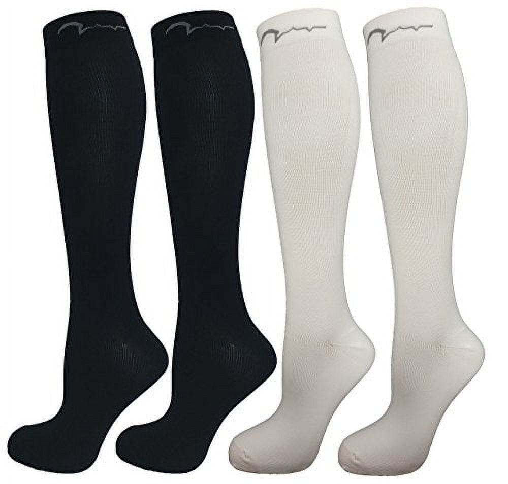 4 Pair (2 Black & 2 White) Extra Soft Small/Medium Compression Socks, Moderate/Medium Graduated Compression 15-20 mmHg. Therapeutic, Occupational, Travel & Flight Knee-High Hosiery for Women and Men.