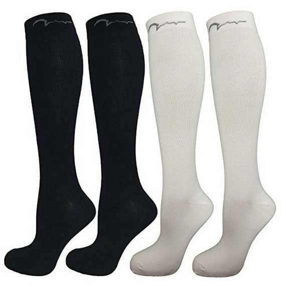 4 Pair (2 Black & 2 White) Extra Soft Small/Medium Compression Socks, Moderate/Medium Graduated Compression 15-20 mmHg. Therapeutic, Occupational, Travel & Flight Knee-High Hosiery for Women and Men.
