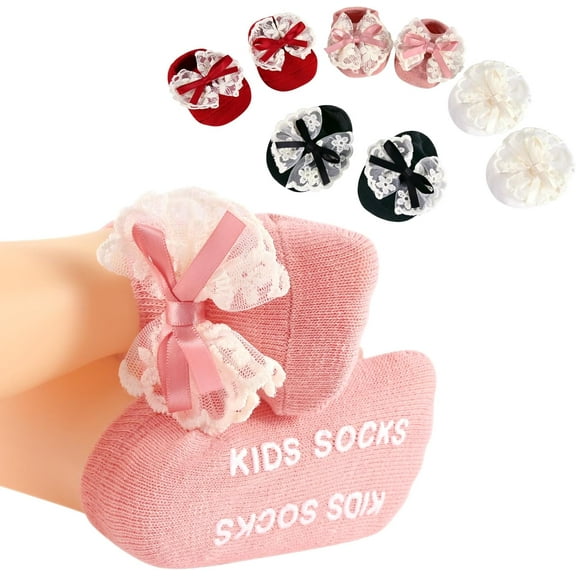 4-Pair Baby Girls Socks, Non-Slip Grips for Babies Toddler, Ankle Socks for Girls