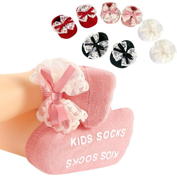 4-Pair Baby Girls Socks, Non-Slip Grips for Babies Toddler, Ankle Socks for Girls