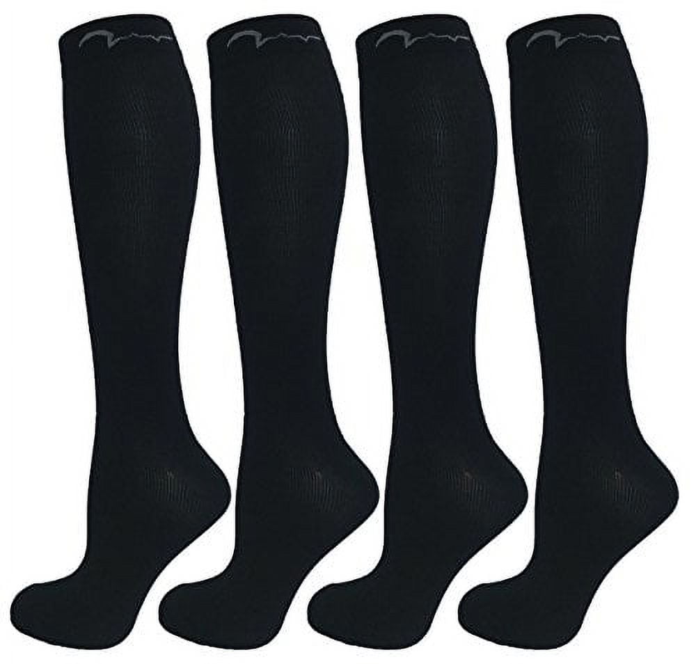 4 Pair All Black Small/Medium Extra Soft Compression Socks for Women and Men, Moderate/Medium Graduated Compression 15-20 mmHg. Therapeutic, Occupational, Travel & Flight Knee-High Socks. Black S/M