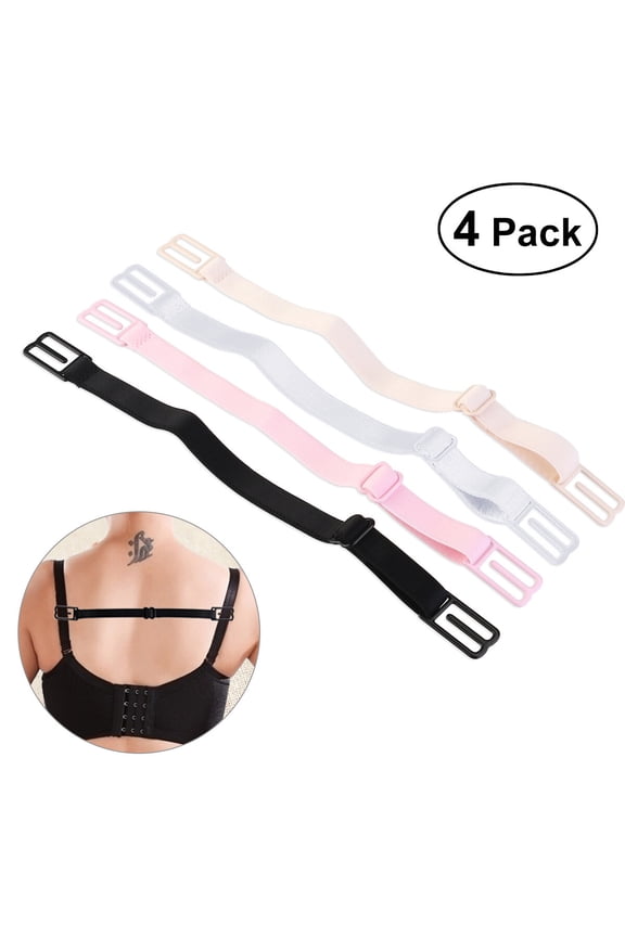 4 Pair Bra Strap Clips Elastic Non-slip Strap Holder (Black & Skin-Color & White & Pink)