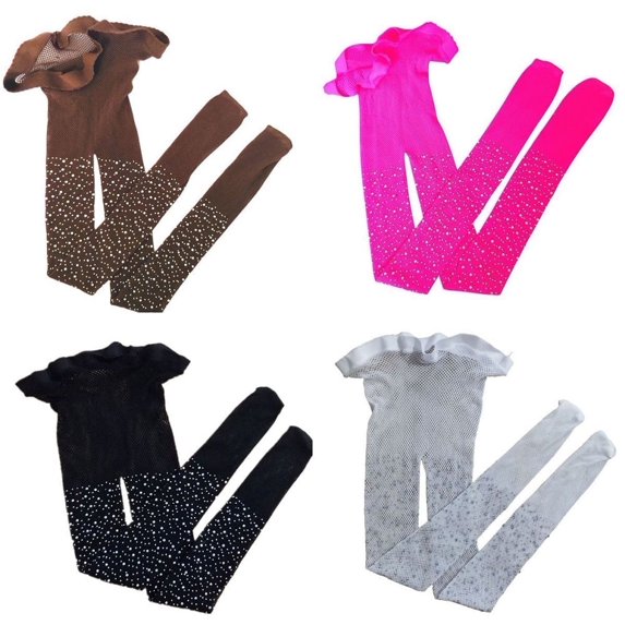 4 Pair Girls Glitter Fishnet Tight Stocking Kids Rhinestone Mesh Pantyhose Legging Sock