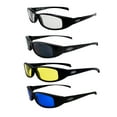thumbnail image 1 of 4 Pair Global Vision New Attitude Black Sport Motorcycle Riding Sunglasses 1 with Clear Lens 1 with Smoke Lens 1 with Yellow Lens and 1 with Blue Lens, 1 of 9