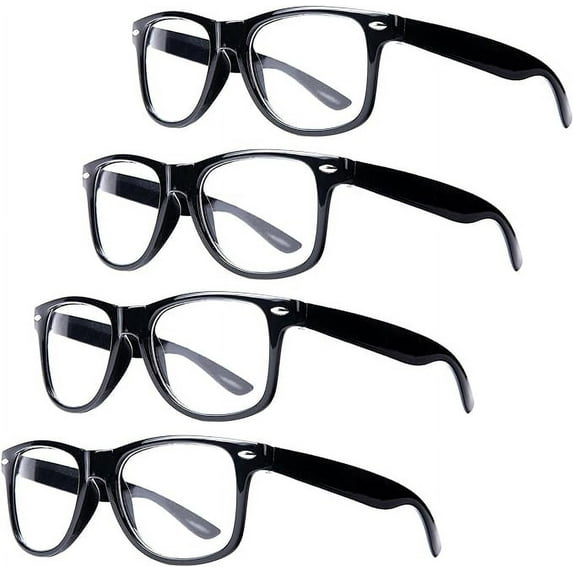 4 Pair Halloween Retro Nerd Costume Glasses-Black Hipster Eyeglasses with Clear Lenses- Square Frame Clear Glasses FREE SHIPPING