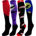thumbnail image 1 of 4 Pair Large/X-Large Colorful Moderate Graduated Compression Socks 15-20 mmHg. Mens & Womens Knee-High Comfort Blend. Halloween Dark Festive Designs, 1 of 6