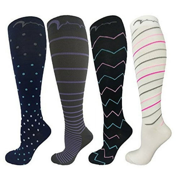 4 Pair M/L Extra Soft Colorful Moderate/Medium Graduated Compression Socks 15-21 mmHg. Mens & Womens Comfort Blend. Style Design 1 (US)