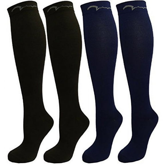 4 Pair Medium Extra Soft Assorted Compression Socks, Moderate/Medium Graduated Compression 15-20 mmHg, for Men and Women. Nurses, Running, Travel & Flight Knee-High. 2 Black, 2 Navy
