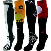 4 Pair Medium/Large Extra Soft Colorful Moderate Graduated Compression Socks 15-20 mmHg. Mens & Womens Comfort Blend; Halloween Dress Up Designs