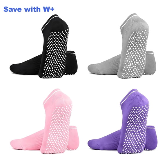 4 Pair Non-Skid Yoga Socks with Grips Sticky Home Socks for Adult Women