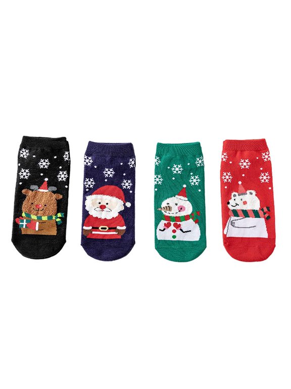 4 Pair Novelty Low Crew Socks Chrismas Short Sock Snowflake Background