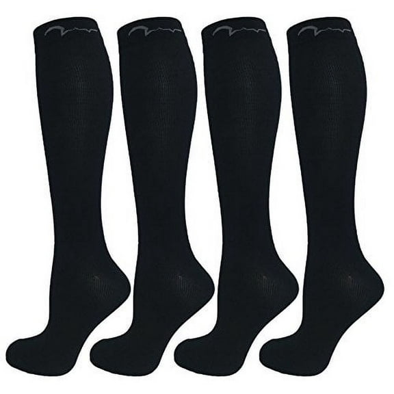 4 Pair Pack Knee-High Youth Graduated Compression Socks Long for Sports, Soccer, Football, Baseball, Running, other Youth Athletics.&nbsp;Boys & Girls Gift Set; All Black, X-Small-Fits ages 3-6