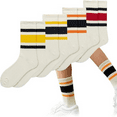 thumbnail image 1 of 4-Pair Pack Vintage Striped Socks Cotton Mid-Calf Sports Socks 90s-Inspired Color-Block Design, 1 of 4