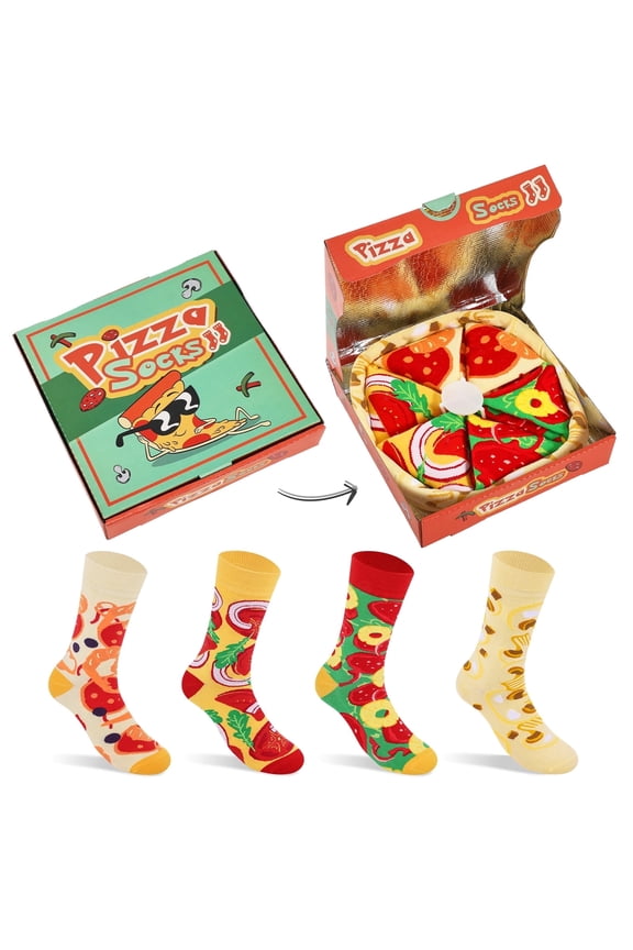 4 Pair Pizza Funny Socks for Men Teens Novelty Crazy Socks Funky Food Cotton Socks Box Gifts for Men Father's Day Valentine Birthday Christmas Gift