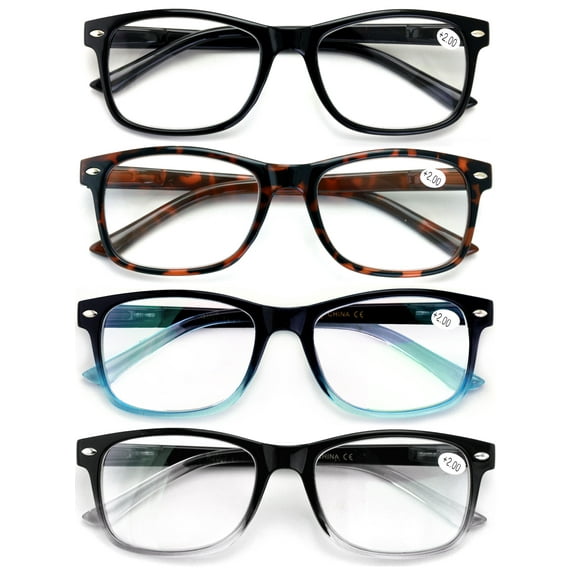 4 Pair Reading Glasses Blue Light Blocking, Filter UV Ray/Glare Computer Readers Men or Women +1.00