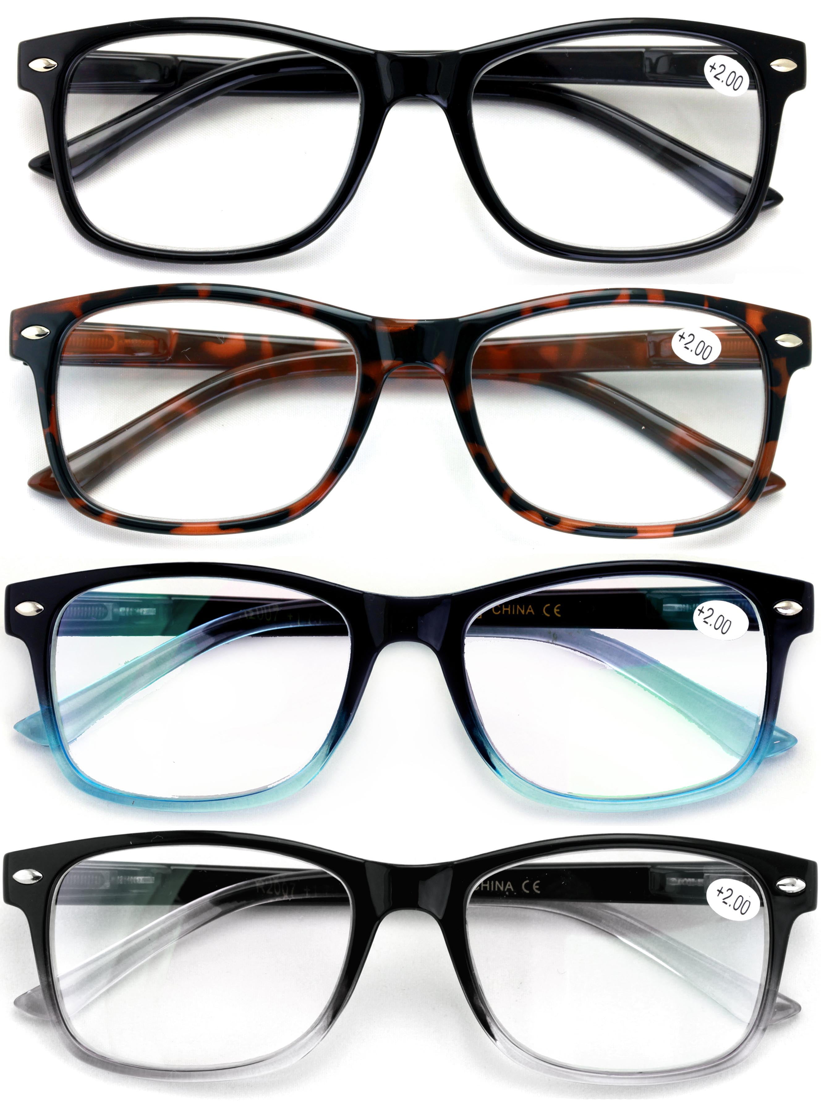 4 Pair Blue Light Blocking Reading Glasses, UV Ray/Glare Filter, Screen Protection for Men and