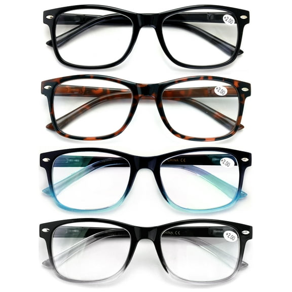 4 Pair Reading Glasses Blue Light Blocking, Filter UV Ray/Glare Computer Readers Men or Women