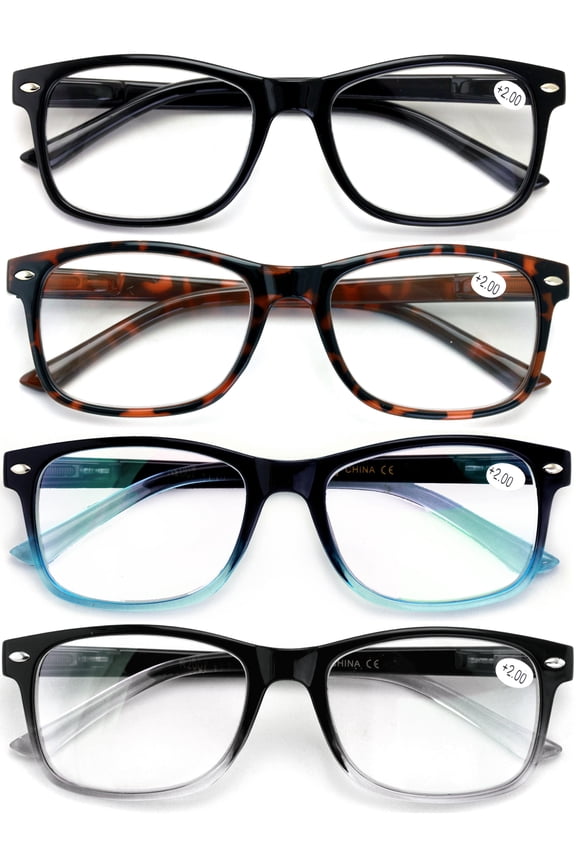 4 Pair Reading Glasses Blue Light Blocking, Filter UV Ray/Glare Computer Readers Men or Women