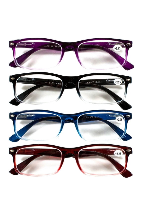 4 Pair Rectangular Spring Hinge Power Reading Reader Glasses For Mens Womens 2.75