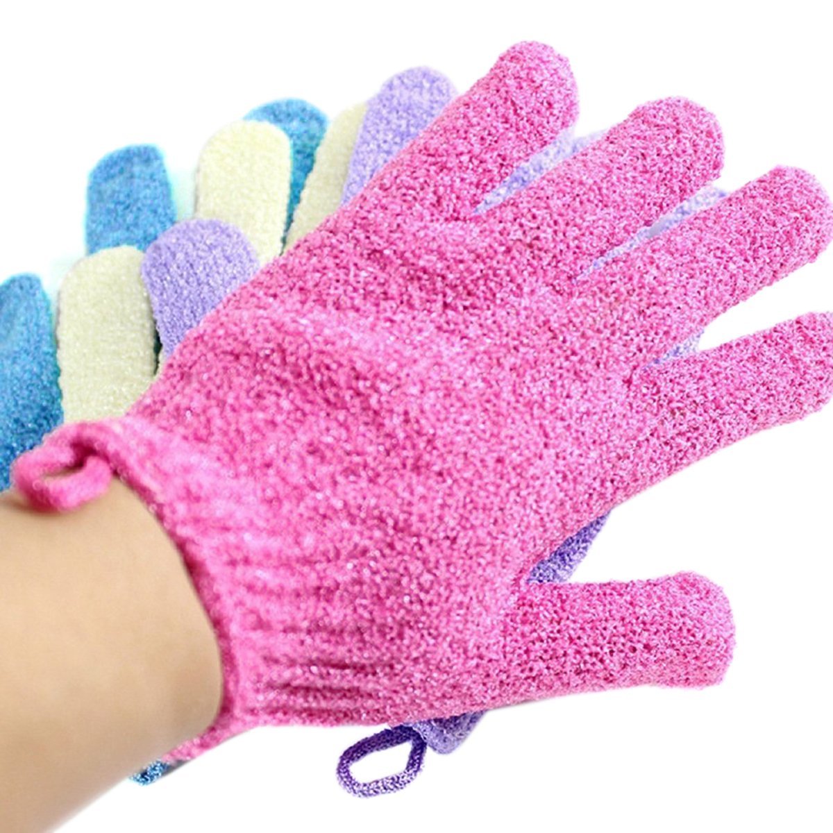 4 Pair Set Scrubbing Exfoliating Gloves, Double Side Durable Nylon Shower Gloves, Body Scrub Exfoliator for Men, Women & Kids, Bath Scrubber for Acne & Dead Cell - image 1 of 6