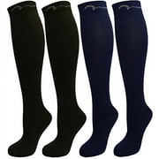 4 Pair Small Extra Soft Assorted Compression Socks, Moderate/Medium Graduated Compression 15-20 mmHg, for Men and Women. Nurses, Running, Travel & Flight Knee-High. 2 Black, 2 Navy