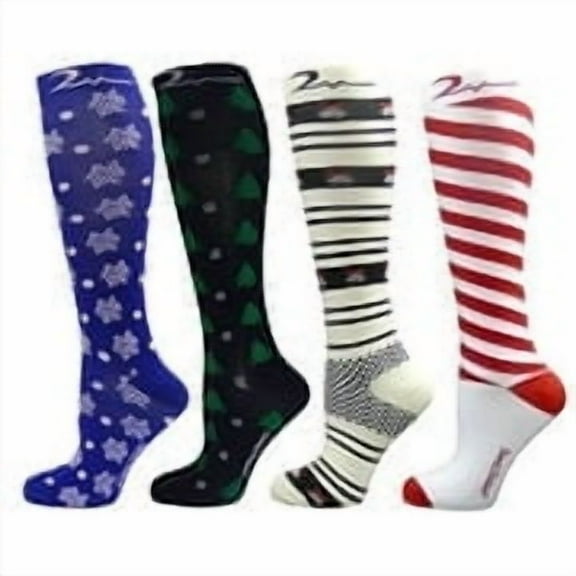 4 Pair Small/Medium Extra Soft Colorful Moderate Graduated Compression Socks 15-20 mmHg. Knee-High Mens & Womens Comfort Blend. Fun Holiday Designs