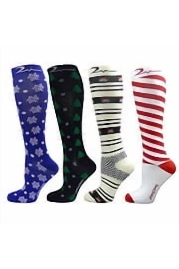 4 Pair Small/Medium Extra Soft Colorful Moderate Graduated Compression Socks 15-20 mmHg. Knee-High Mens & Womens Comfort Blend. Fun Holiday Designs