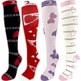 thumbnail image 1 of 4 Pair Small/Medium Extra Soft Colorful Moderate Graduated Compression Socks 15-20 mmHg. Knee-High Mens & Womens Comfort Blend. Romantic Heart Designs, 1 of 2