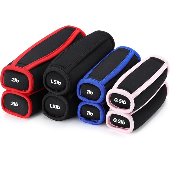 4 Pair Soft Hand Weights Set for Women Men, 0.5lb 1lb 1.5lb 2lb Soft Dumbbells Walking Weights Small Weight Set Exercise Weights with Hand Strap for Running Workout Physical Aerobics