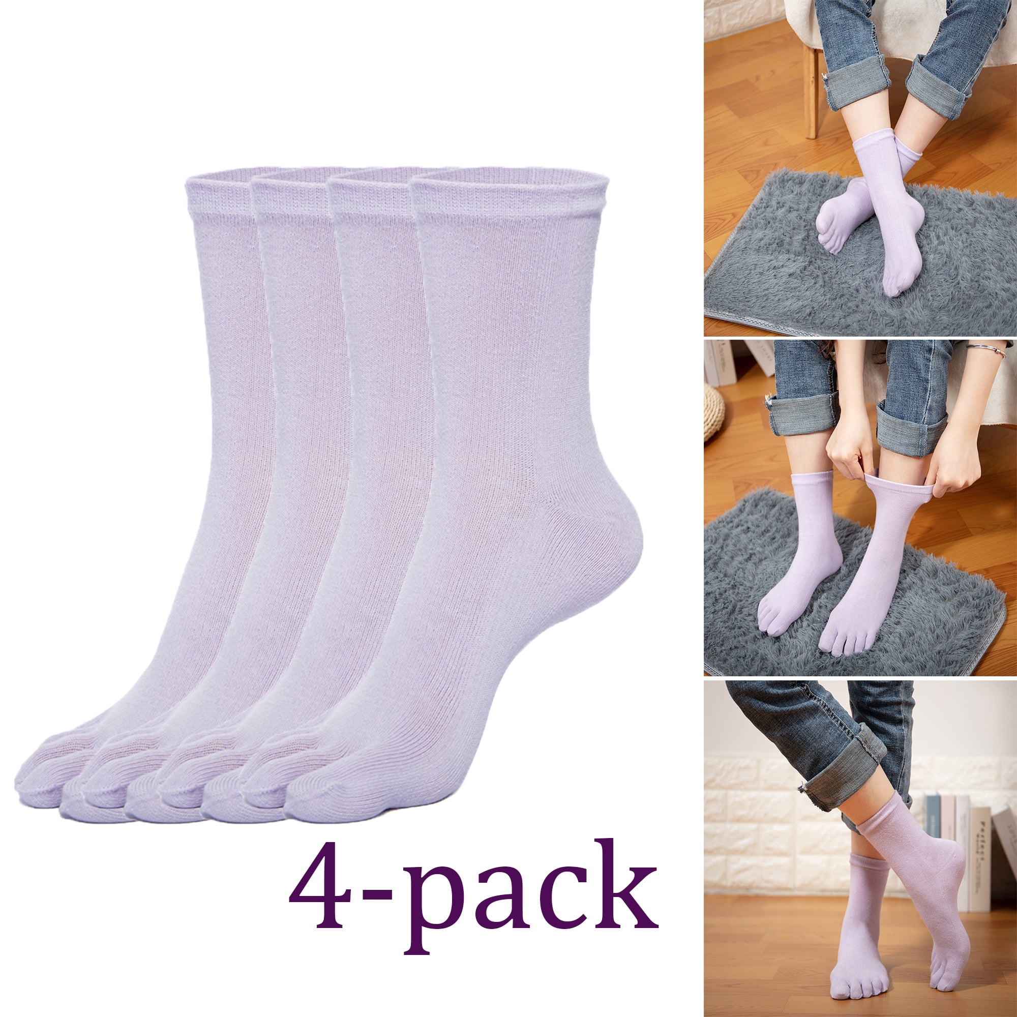 4 Pair Toe Socks for Women Socks Five Finger Socks Ankle High Elastic Five  Fingers Feet Toe Socks 