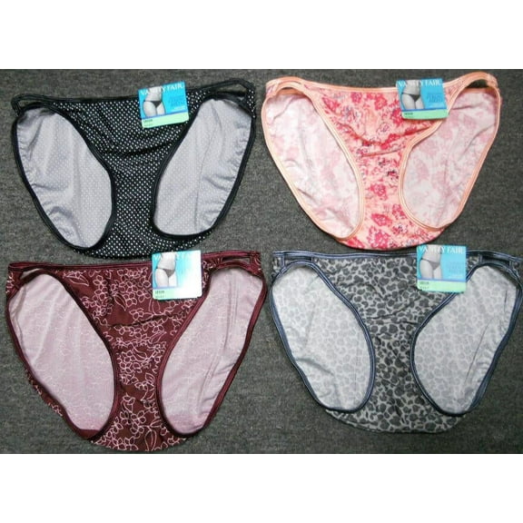 4 Pair Vanity Fair Womens Illumination String Bikini-18108, PRINTS, 5 /Small