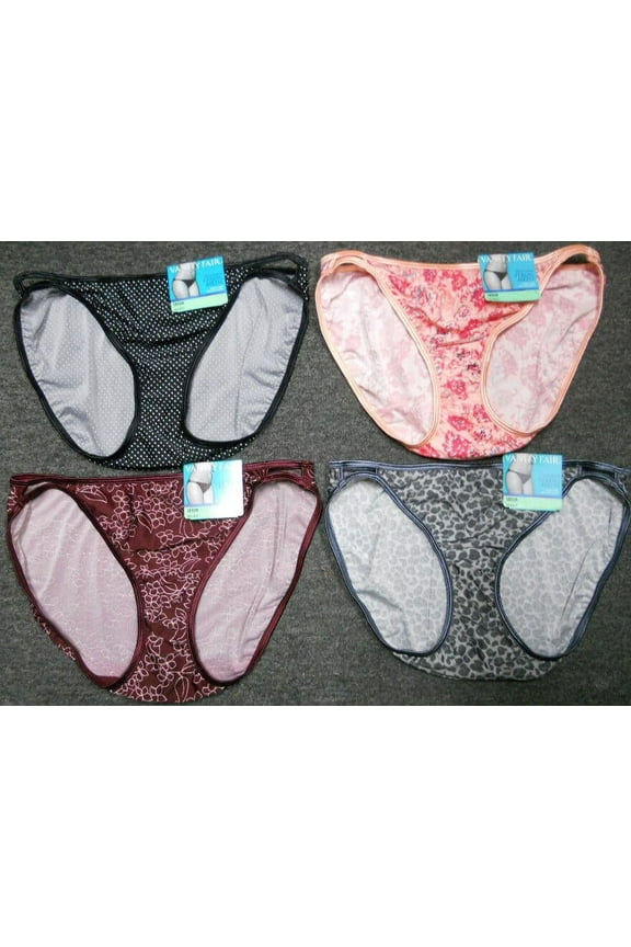 4 Pair Vanity Fair Womens Illumination String Bikini-18108, PRINTS, 5 /Small