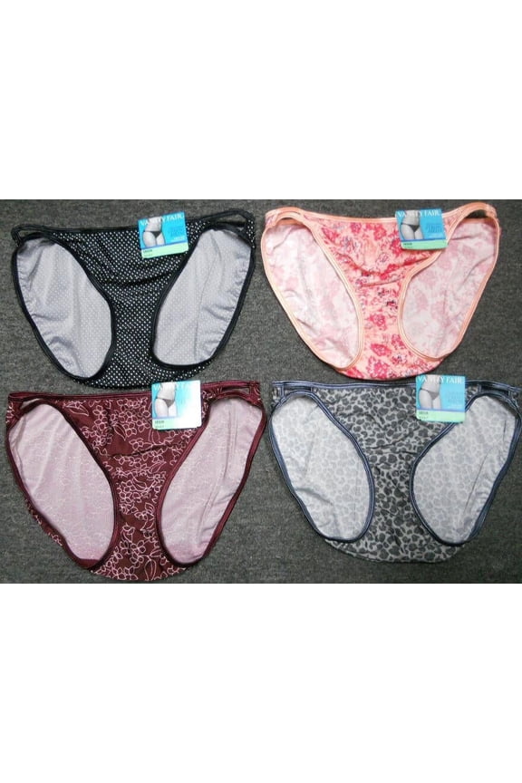 4 Pair Vanity Fair Womens Illumination String Bikini-18108, PRINTS, 7 /Large