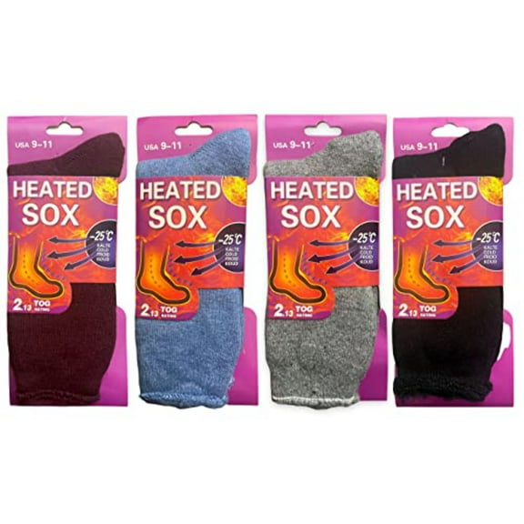 4 Pair, Women Heated Sox Socks Thick Insulated Extreme Boot Winter Thermal Socks Keeps Feet Warmer Longer 2.13 TOG heat rating -25 c Size: 9-11.
