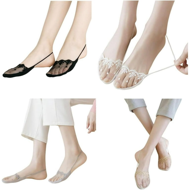 4 Pair Womens Low Cut Socks Slingback Half Palm No Show Sock with Sling and Lace Invisible Half Toe Topper Liner Covers for Heels Walmart