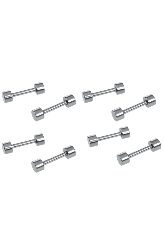 4 Pair of Men's Barbell Titanium Steel Ear Studs Earrings 3mm Silver Color