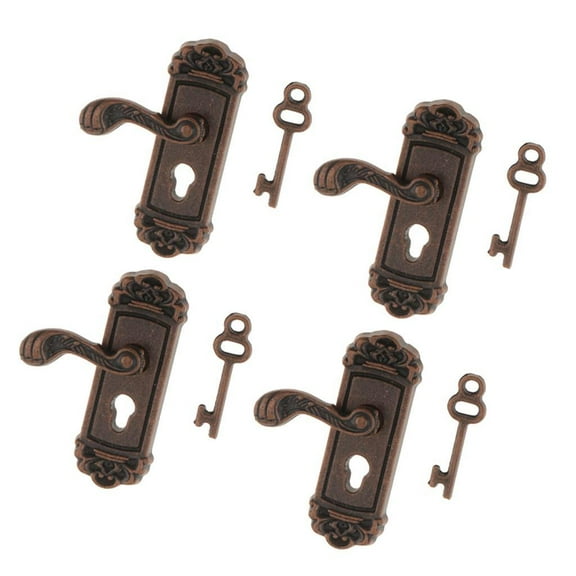 4 Pairs 1/12 Vintage Dollhouse Left Door Knob Handles Keys Pretend Play Toy