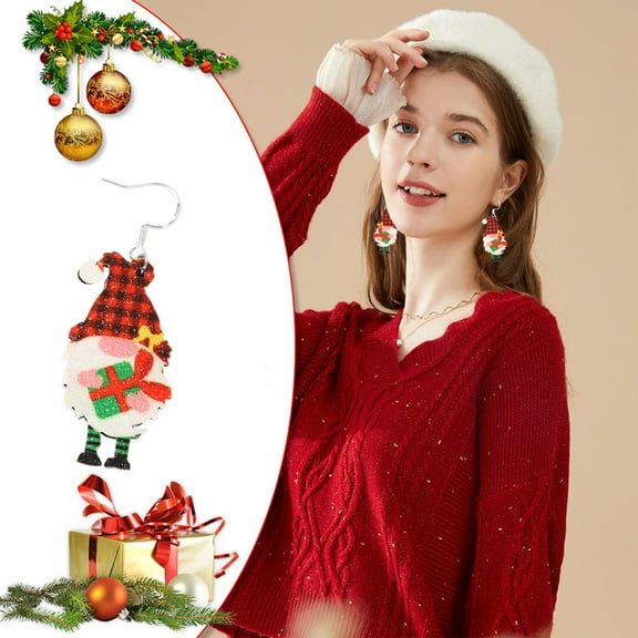 4 Pairs 1.33*2.2 Inch New Christmas Earrings Santa Claus Sparkling Pendant Earrings Funny Silvered Plated Earrings Christmas Gift