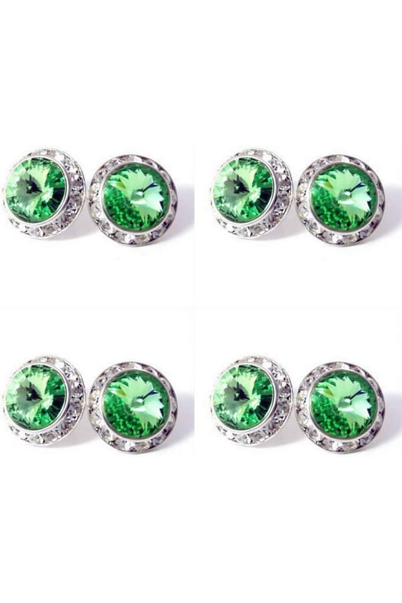 4 Pairs 15Mm Rhinestone Round Shaped Acrylic Stone Inside Crystal Ear Studs For Dance Competitions Stage Performance Bridal Party Earrings Jewelry[Z5928]