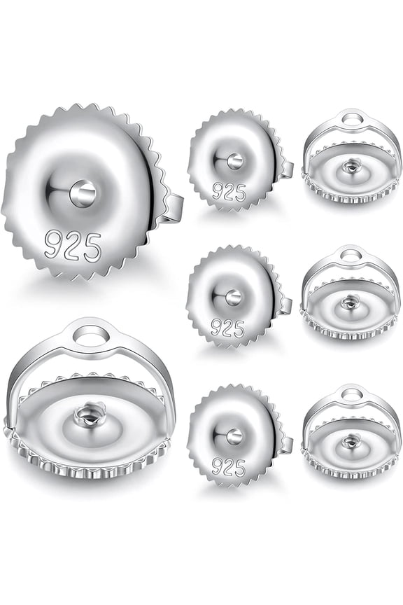 4 Pairs 18k Gold Plated Earring Screw Backs Replacement Sterling Silver Screw On Earring Backs for Diamond Studs, Hypoallergenic Secure Locking Earring Backs for Kid White Gold 6mm (4 Pairs)