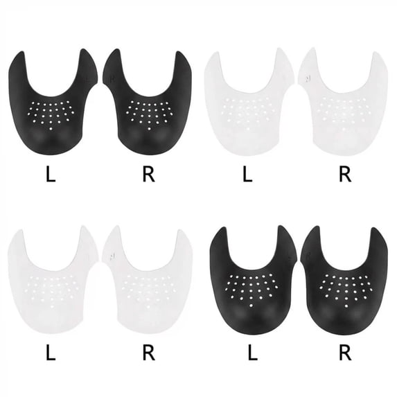 4 Pairs (2 Black + 2 White) Shoe Crease Protectors for Men and Women, Breathable Anti-Wrinkle Toe Box Inserts, Cuttable & Washable Sneaker Shields for US Men 7-12 / Women 5-9