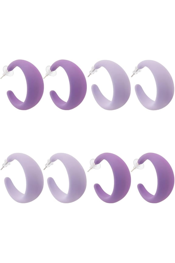 4 Pairs 2 Colors Acrylic C-Shaped Stud Earrings Mixed Color 37.5x16mm 2 pairs/color