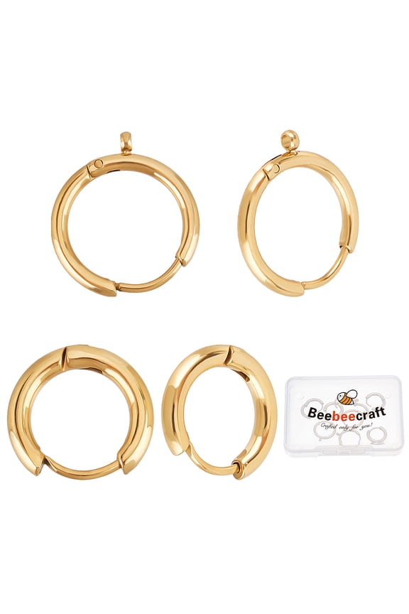 4 Pairs 2 Style 14K Gold Plated Earring Hooks with Loop Hole Tiny Sleeper Hoop Earrings