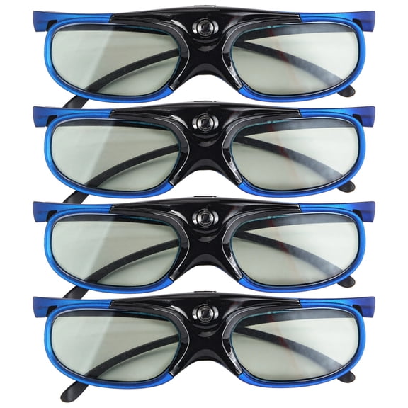 4 Pairs 3D Glasses, Active Shutter, Wide Viewing Angle, Rechargeable, 144Hz Refresh Rate, Blue Frame, Compatible With DLP-LINK, XGIMI, JMGO Projectors