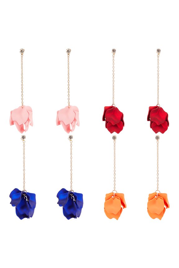 4 Pairs 4 Colors Acrylic Leaf Dangle Stud Earring Golden Alloy Long Tassel Drop Earrings for Women Mixed Color 113mm Pin: 0.8mm 1 pair/color