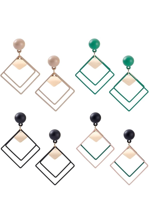 4 Pairs 4 Colors Alloy Rhombus Stud Earrings 49x34mm Statement Post Earring Vintage Geometry Colorful Dangle Earrings Trendy Accessories Creative Jewelry Gift For Women DIY