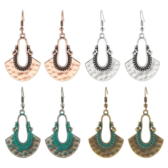 4 Pairs 4 Colors Hollow Teardrop Alloy Boho Dangle Earrings with Brass Pins for Women Mixed Color 55.5x28mm 1 Pair/color DIY