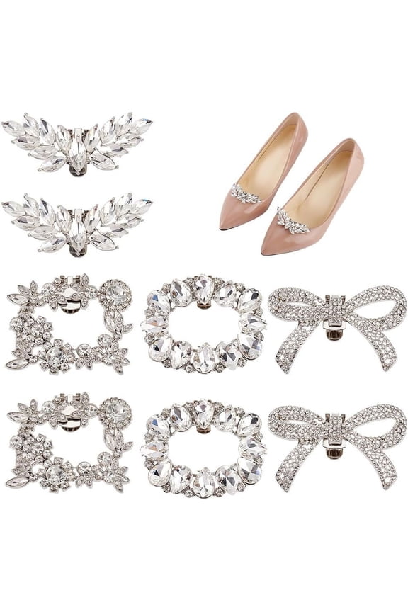 4 Pairs 4 Styles Rhinestone Shoe Clips Rectangle Shoes Buckle Shoe Decorative Clips Removable Shoe Decorations